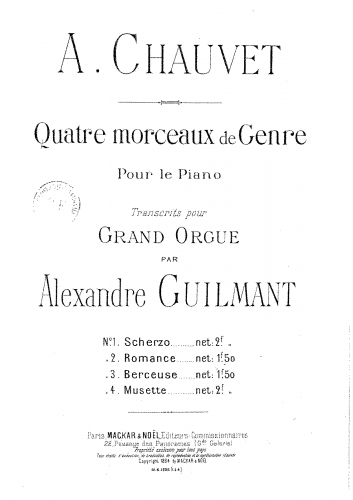 Chauvet - Quatre morceaux - For Organ solo (Guilmant) - Score