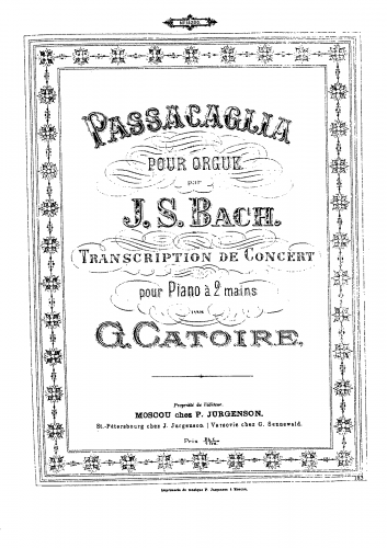 Bach - Passacaglia in C minor - For Piano solo (Catoire) - Score