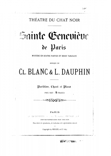 Blanc - Sainte Geneviève de Paris - Vocal Score - Score