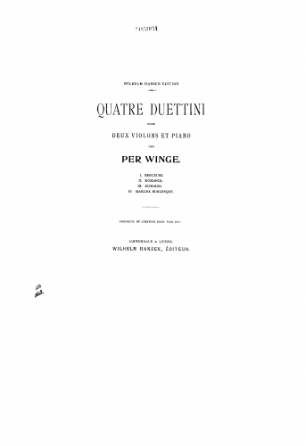 Winge - 4 Duettini for 2 Violins and Piano - Scores and Parts