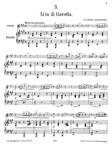Bohm - Amusements - Scores and Parts Aria di Gavotta (No. 3)