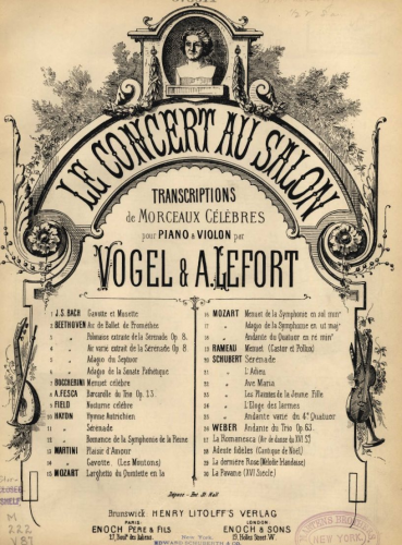 Vogel - Le Concert au Salon - Scores and Parts Selections Violin and Piano edition