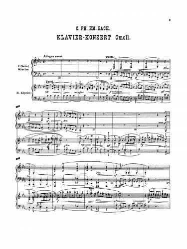 Bach - 6 Concerti for Keyboard, Wq.43 - Concerto in C minor, H.474 / Wq.43.4 For 2 Pianos (Riemann) - Score