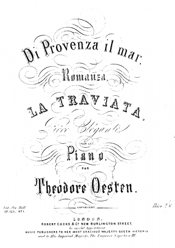 Oesten - Pensées Italiennes - Piano Score - 1. Di Provenza il mar, Romanza