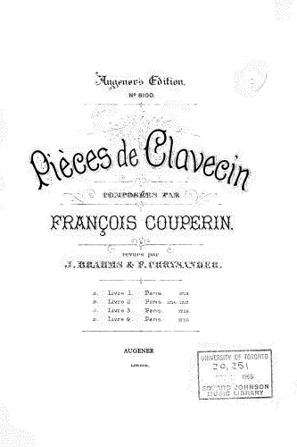 Couperin - Troisième Livre de Pièces de Clavecin - Keyboard Scores - Score