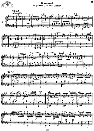 Mozart - 12 Variations on "Je suis Lindor" - Piano Score - Score