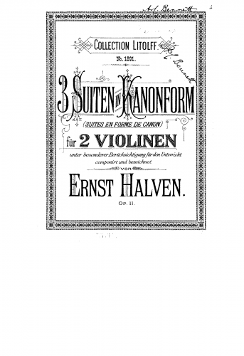 Halven - 3 Suites in Canonic Form for 2 Violins - Score