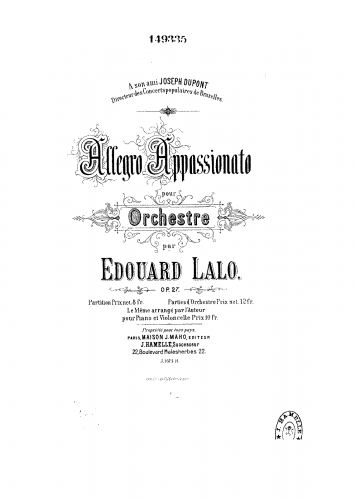 Lalo - Allegro appassionato - For Orchestra (Composer) - Full Score