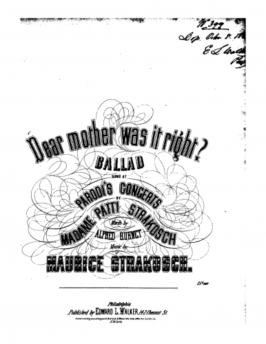Strakosch - Dear Mother, Was It Right? - Score