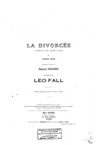 Fall - Die geschiedene FrauLa divorcée - Vocal Score - Score