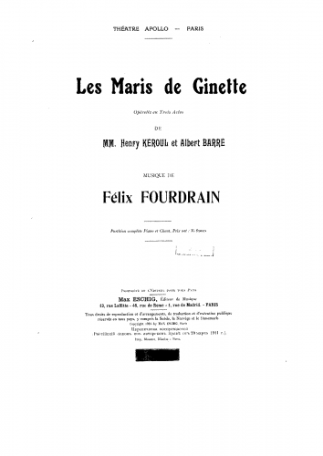 Fourdrain - Les maris de Ginette - Vocal Score - Score
