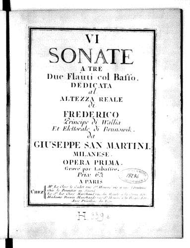 Sammartini - 6 Trio Sonatas, Op. 1