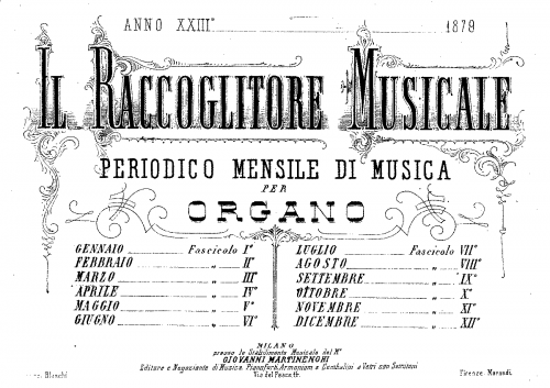 Corsi - Contributions to the Raccoglitore Musicale, March 1878 - March 1878 issue: Complete Score