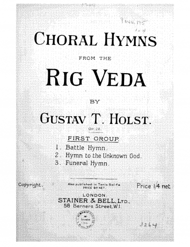 Holst - Choral Hymns from the Rig Veda - Vocal Score