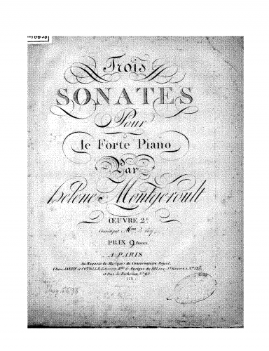 Montgeroult - Trois Sonates - Scores and Parts