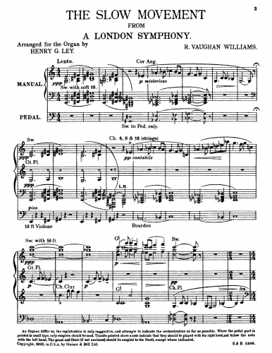 Vaughan Williams - A London Symphony - II. Lento For Organ (Ley) - Score