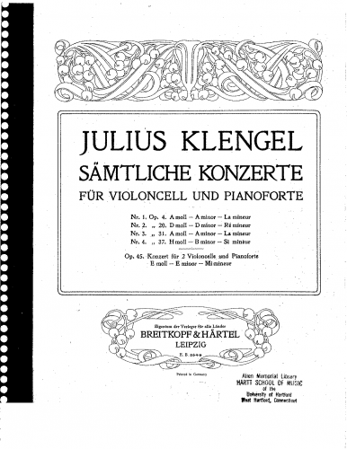 Klengel - Cello Concerto No. 4 in B minor - For Cello and Piano (Composer)