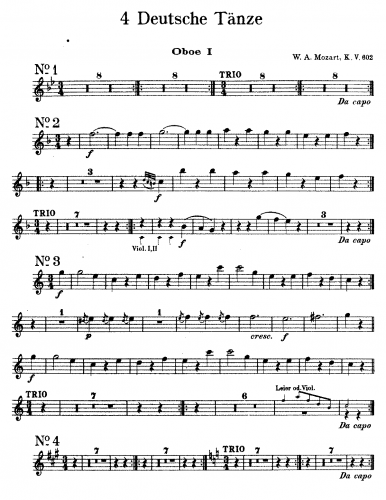 Mozart - 4 German Dances - Oboe 1
