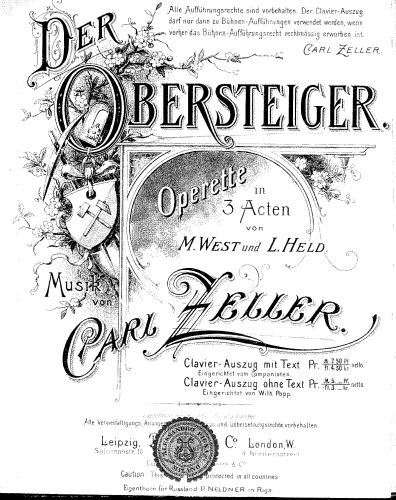 Zeller - Der Obersteiger - Vocal Score - Score