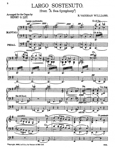 Vaughan Williams - A Sea Symphony - II. On the Beach at Night, Alone For Organ (Ley) - Score