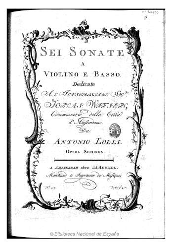Lolli - 6 Violin Sonatas, Op. 2 - Score