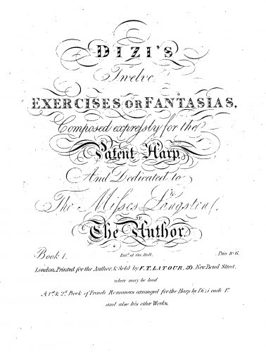 Dizi - Exercises or Fantasias, Composed Expressly for the Patent Harp - Book 1: 12 Exercises or Fantasias
