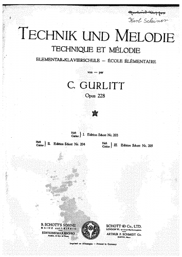 Gurlitt - Technik und Melodie (Elementar-Klavierschule), Op. 228 - Parts 1 and 2