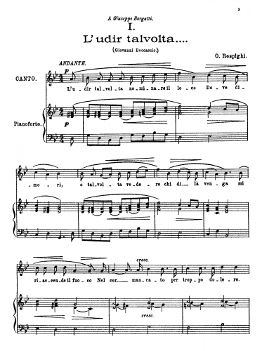 Respighi - 5 Canti all'antica - Complete Series - Score