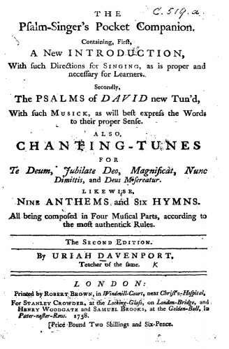 Davenport - The Psalm-Singer's Pocket Companion - Score