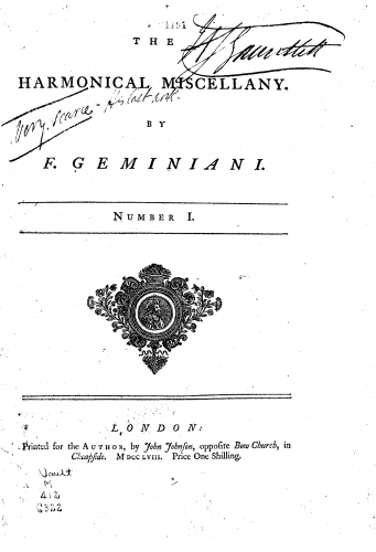 Geminiani - The Harmonical Miscellany - No. 1 - Complete Score
