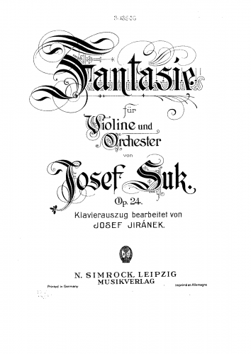 Suk - Fantasie, Op. 24 - For Violin and Piano (Jiránek)