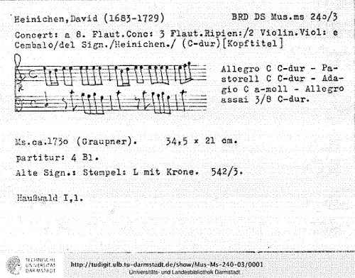 Heinichen - Concerto in C major, SeiH 211 - Score