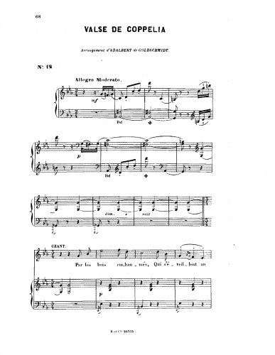 Delibes - Coppélia, ou La fille aux yeux d'émail - No. 1. Valse For Voice and Piano (Goldschmidt) - Score