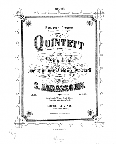 Jadassohn - Piano Quintet, Op. 76