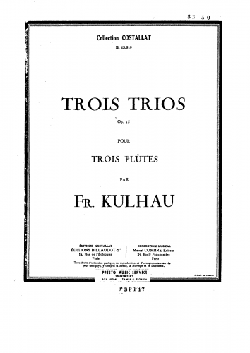 Kuhlau - 3 Trios for 3 Flutes, Op. 13