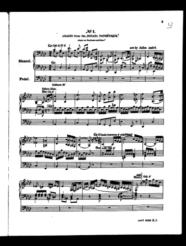 Beethoven - Piano Sonata No. 8 - II. Adagio cantabile For Organ solo (André) - Score