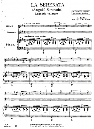 Braga - Angel's Serenade - For Variable Piano Trio (Ritter) - Piano Score