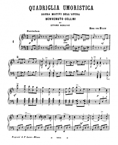 Bülow - Humoristische Quadrille aus Motiven der Oper Benvenuto Cellini von Hector Berlioz - Score