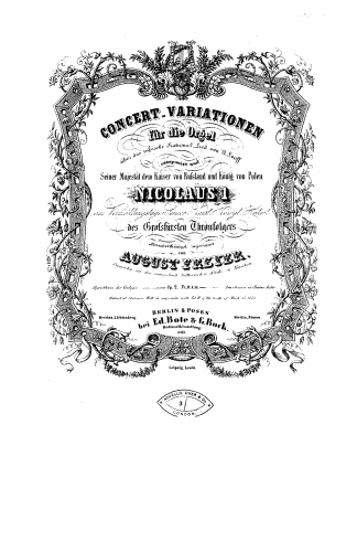 Freyer - Concert Variations on a Russian Song by A. Lâ²vov - Organ Scores - Score