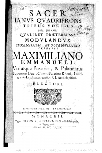 Steffani - Sacer Janus quadrifons tribus vocibus vel duabus qualibet praetermissa modulandus... - Score