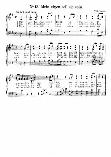 Silcher - Mein eigen soll sie sein - Piano Score