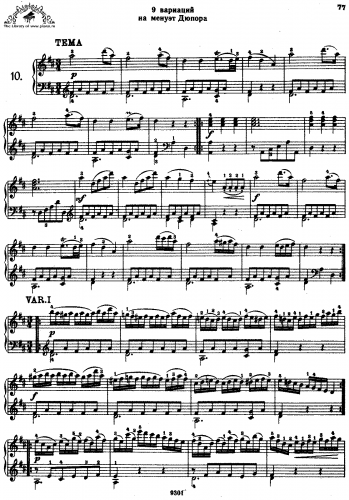 Mozart - 9 Variations on a Minuet by Duport - Piano Score - Score