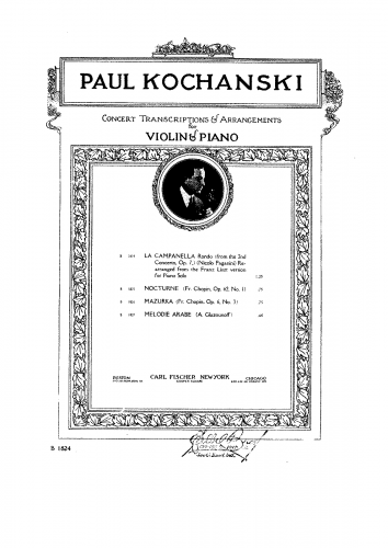 Paganini - Violin Concerto No. 2, Op. 7 - Rondo (La Campanella) For Violin and Piano (Kochanski)