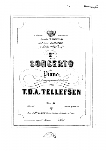 Tellefsen - Piano Concerto No. 2 - For Piano solo - Score