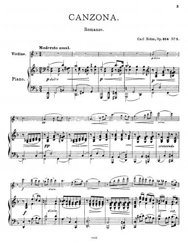 Bohm - 23 Pieces for Violin and Piano - Scores and Parts - 1. Canzona