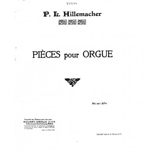 Hillemacher - Pièces pour orgue - Score