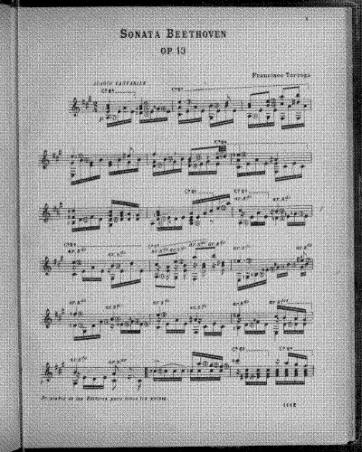 Beethoven - Piano Sonata No. 8 - II. Adagio cantabile For Guitar (Tárrega) - Score