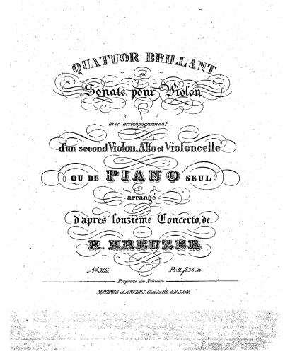 Kreutzer - Violin Concerto No. 11 - For Violin and String Trio or Violin and Piano (Brand)