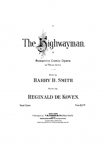 De Koven - The Highwayman - Vocal Score - Score