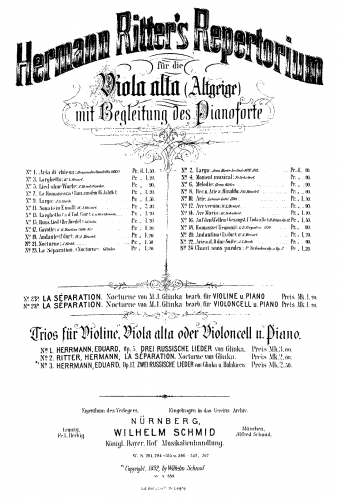 Ritter - Hermann Ritter's Repertorium für die Viola alta - Scores and Parts